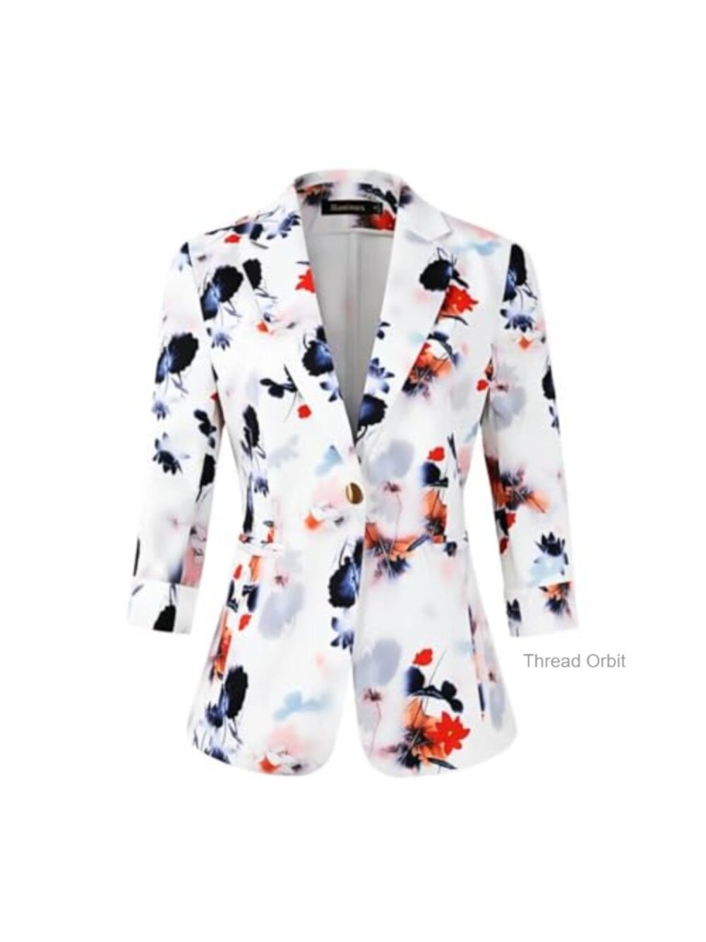 Womens 3/4 Sleeve Lightweight Blazer Jacket Notch Collar Slim Fit Business